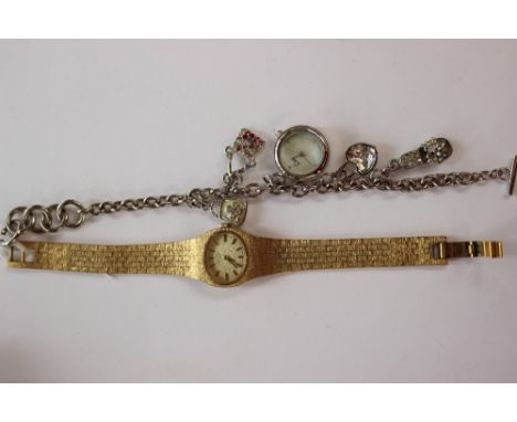 A ladies circa 1950's  'Montine' gold plated bracelet watch; together with a ladies Limit charm bracelet watch (2) 
