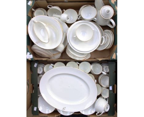  A monogrammed Berkshire China, part dinner service, including two meat platters, tureens and covers, servers, plates, cups, 