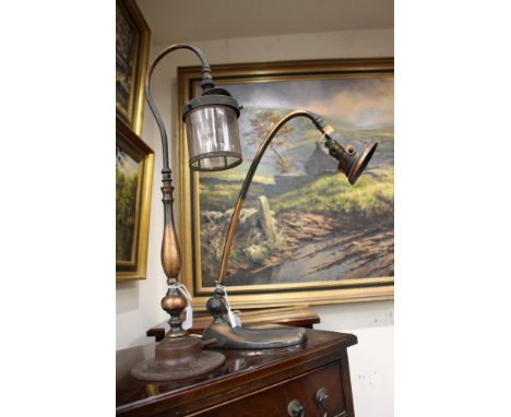 An early 20th century 'gas table lamp' together with one similar converted to electricity (2)