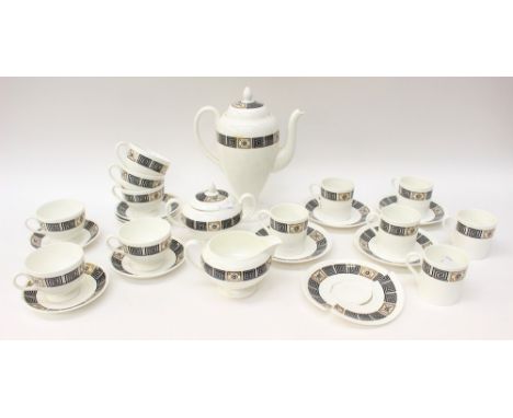 A Wedgwood 'Asia' coffee set, reg: R4288, including coffee pot, milk, sugar, six demi tasse and saucers, six teacups and sauc