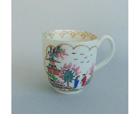 A Worcester Polychrome Coffee Cup. Decorated with 'The Stag Hunt' PatternDate  Circa 1765-70Size.  6cm Diam  6.5cm HighProven