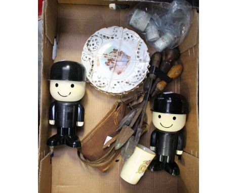 Jubilee mug, three ribbon plates, two spillers and Home Pride Men plus four vintage soldering iron