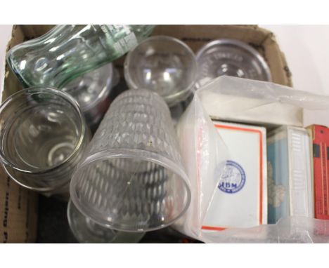 A box of magic related glassware, and a bag of playing card sets