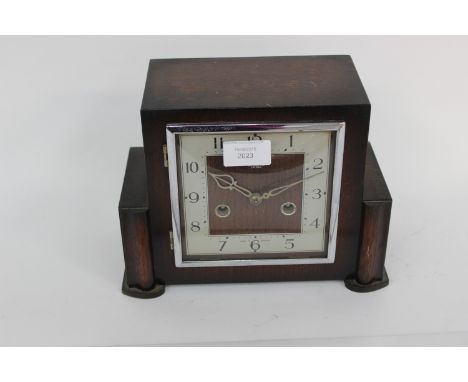 A 1940s Smiths, Enfield wooden cased mantle clock, with key, Westminster chime 