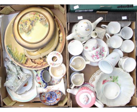 A 19th Century Imari bowl, plaster 1929/30 wall plaques, tea service (Albany) and teapot and coffee pot, etc (two boxes) 