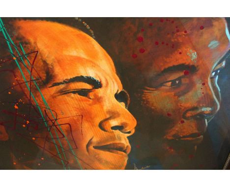'Looking to the Future', embellished giclee print on canvas depicting Barack Obama and Muhammad Ali, signed by the artist low