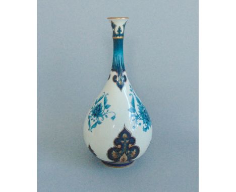 A Hadley's Worcester  Faience Vase,  Bottle shaped with Turquoise and Blue DecorationDate  Circa 1897-1900  Faience MarkSize 