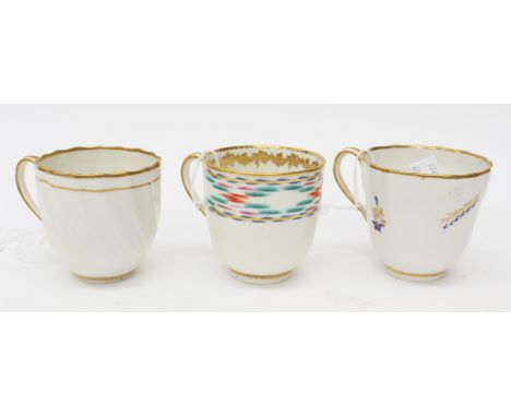 A Derby porcelain 17 pattern  coffee cup, circa 1782-1800, relief moulded wrythen fluting, gilded, puce mark; together with a