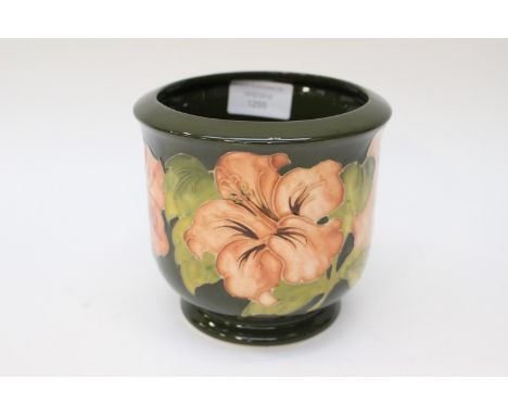 A Moorcroft hibiscus small planter, green WM monogram 