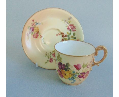 A  Royal Worcester Coffee Cup & Saucer.Blush Ground with Floral SpraysDate Circa 1909Size; Cup-            5,7cm Diam  6cm Hi