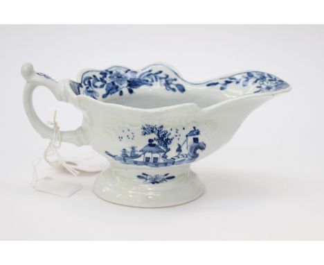 A Worcester high footed sauce boat, triangular platform pattern, circa 1755-1757 