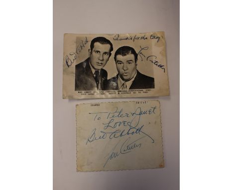Two signed autographs of Bud Abbott and Lou Costello, one on the back of an original early polaroid camera photograph (2) 