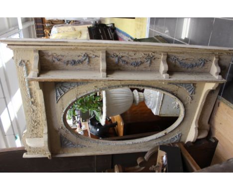 A large 19th Century painted overmantle mirror frame, slightly AF