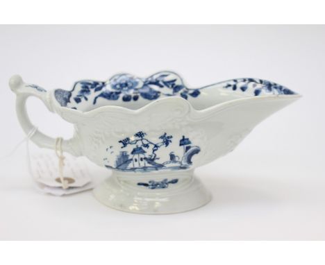 A Worcester high footed sauce boat, triangular platform pattern circa 1755-57 from the Zorensky collection 