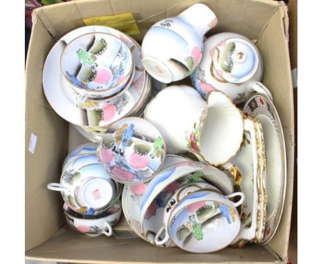 A Japanese Satsuma ware part tea service; together with a Royal Crown Derby 'Border' plate and four items of Royal Albert Old
