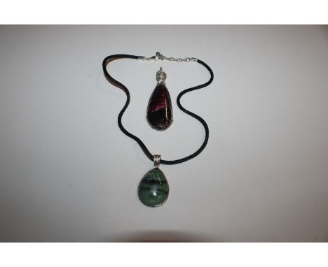 A large Whitney Kelly Sterling silver and Zosite pendant necklace, and a large red Fluroite pendant, 42gms total weight 