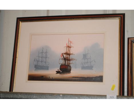 John Graham, oil depicting ships at dusk