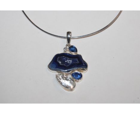 A Sterling silver gem set pendant necklace, 23.5gms 