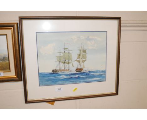 Ian Harrison, watercolour study depicting a Naval engagement 