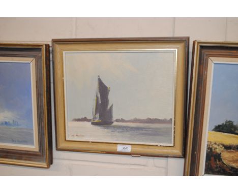 Ian Harrison, oil on board study of a river barge 