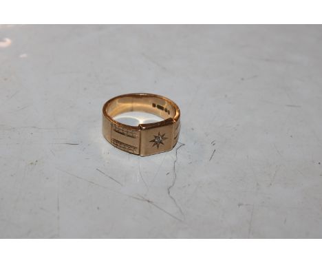 A 9ct gold signet ring set with diamond, 7.2gms total weight . ring size R/S