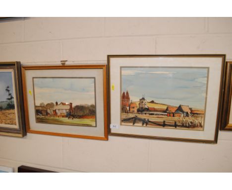 Ian Harrison, two watercolours depicting Oak Hill Farm, Weston and another rural study 
