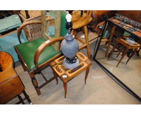 A Neapolitan musical work table and a decorative baluster table lamp