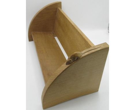 Robert Mouseman Thompson - Oak book trough, curved ends carved with signature mouse, W46cm D21cm H20cm 