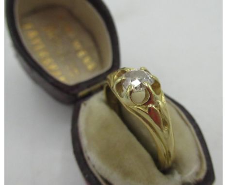 Hallmarked 18ct yellow gold solitaire ring with round cut diamond in claw set mount, diamond diameter 7mm, size N, 4.3g (hall