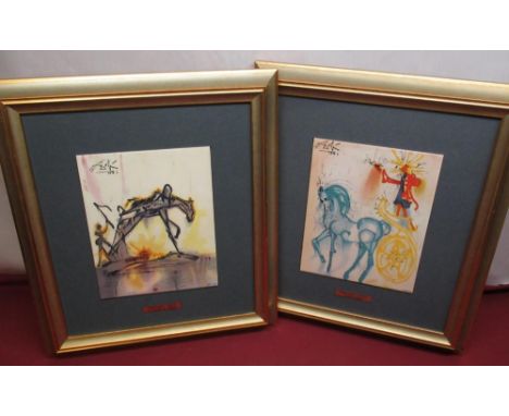Salvador Dali (1904-1989): 'Le Cheval de Labeur &amp; Le Cheval de Tromphe' pair of ceramic tiles c1970's, ltd.ed 224 &amp; 4