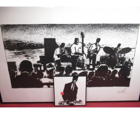 Louis Joos (b. Brussels 1940): The Jazz Club, monochrome print, ltd.ed 3/12, 80cm x 120cm and 'Jazz Concert' 129/150, 26cm x 