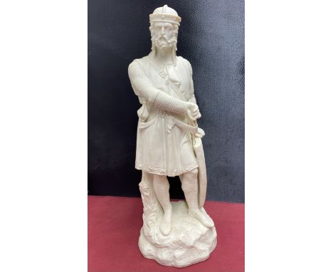 After William Beattie, Victorian Parian figure of Sir William Wallace Braveheart, modelled standing with a sword, shield and 
