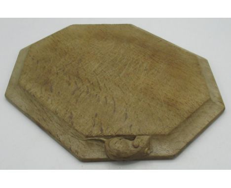 Robert Mouseman Thompson - Octagonal oak bread board carved with signature mouse W30cm D25cm