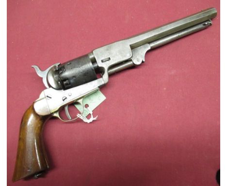 Good continental Colt copy of 1851 navy style .38cal open frame single action 6 shot percussion revolver with 7 1/4 inch octa