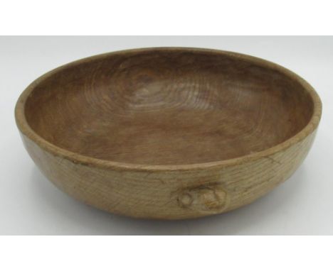 Robert Mouseman Thompson - Adzed oak circular fruit bowl, carved with signature mouse, D25cm 