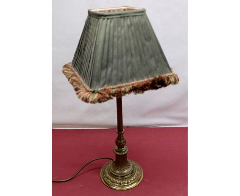 Beal House Collection - Regency style brass table lamp, slender fluted column with beaded sconce on acanthus cast stepped cir