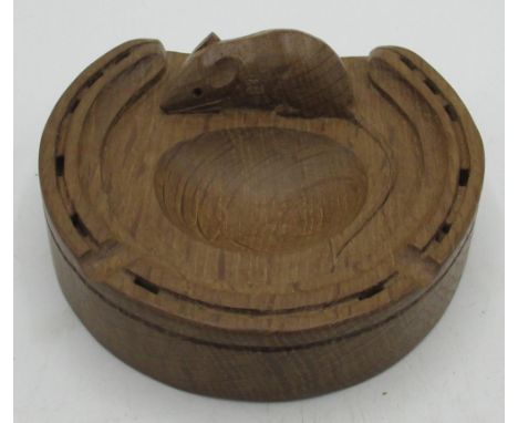 Robert Mouseman Thompson - Oak Horseshoe ashtray with raised border, carved with signature mouse, W13cm D12cm H4.5cm 