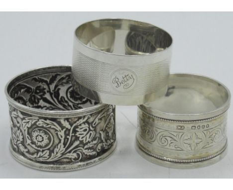 Victorian hallmarked Sterling silver napkin ring with bright cut decoration with makers mark MJ, London, 1883, an Edw.VII hal