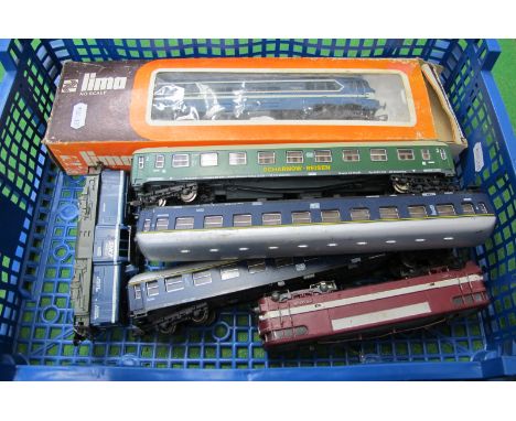 Three 'HO' Scale Locomotive by Lima and Four Coaches, all spares, repairs, playworn.