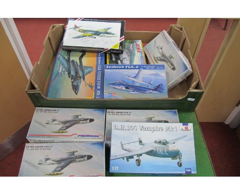 Nine Plastic 1/72nd Scale Aircraft Kits, by Revell, Premiere and others, all British Military theme including Sea Vixen and S