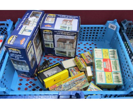 Two Bachmann ' Low Relief; Scenecraft Items, boxed, two 'N' gauge items and a quantity of Merit Railway accessories, mainly b