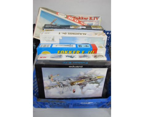 Eight Plastic 1/72nd Scale Aircraft Kits by ELF, SM61 and Others, all German WWI related including Albatros, DRI, appear unst