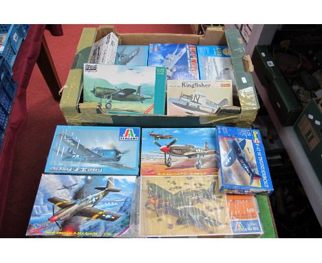 Eleven Plastic 1/72nd Scale Aircraft Kits, by Italeri, Condor, Hobby Boss, and others, all WWII American theme, including Hel