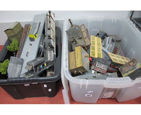 A Large Quantity of Mainly 'OO' Scale Lineside Buildings, Stations etc, all playworn in two boxes.