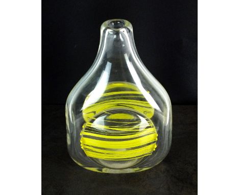 Floris Meydam for Leerdam Art glass; a clear and yellow glass vase, dated 1966, with acid-etched mark and numbered MO203, 25c