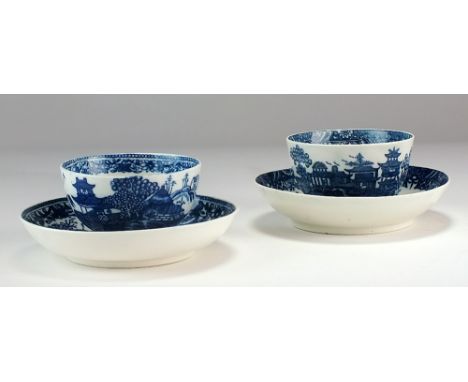 A Caughley teabowl and saucer, circa 1785, ex Gittins Collection label, together with a further English porcelain teabowl and