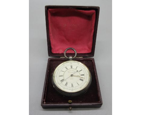 E. Wise Manchester, Victorian silver key wound 'Centre Seconds Chronograph' pocket watch, stepped cream enamel Roman dial no.