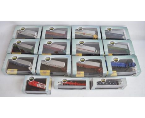 Fifteen boxed 1/76 scale (OO gauge) diecast truck models from Oxford Haulage range, some models a little loose on bases thoug