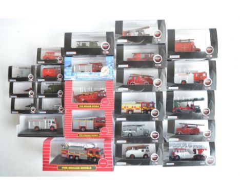 Twenty four boxed 1/76 scale (OO gauge) diecast fire engine and related Fire Service models from Oxford Diecast, model condit