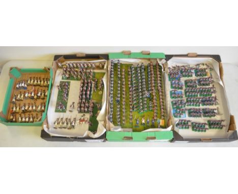 Collection of metal and plastic kit painted Napoleonic War era French infantry figures (scale approx 1/32), 3 boxes metal, 1 